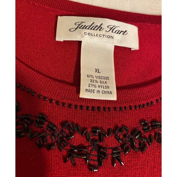 Judith Hart Collection Red Beaded Long Sleeve Top XL Viscose Silk Blend Sweater - Picture 3 of 9